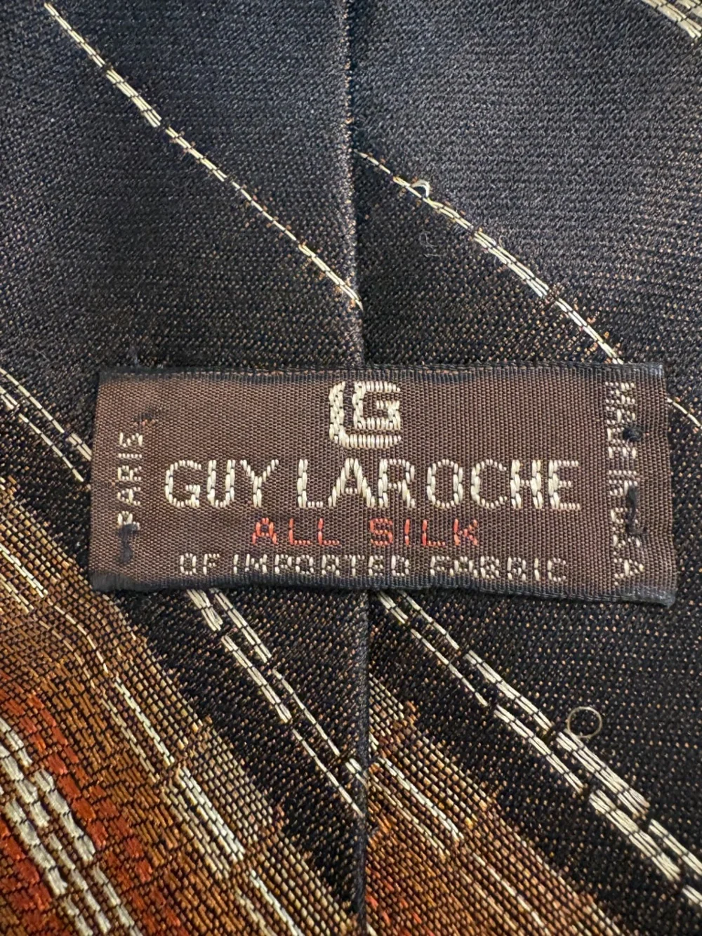 Vintage Guy Laroche Silk Striped Tie 3.75” Wide Made in USA